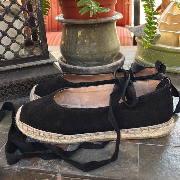 JJill black suede ballerina ankle tie espadrille 7 - Picture 5 of 10